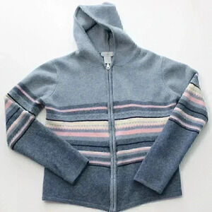 Vintage Northwestblue Women's Medium 100% Lambswool Pink Blue Striped Zip Jacket